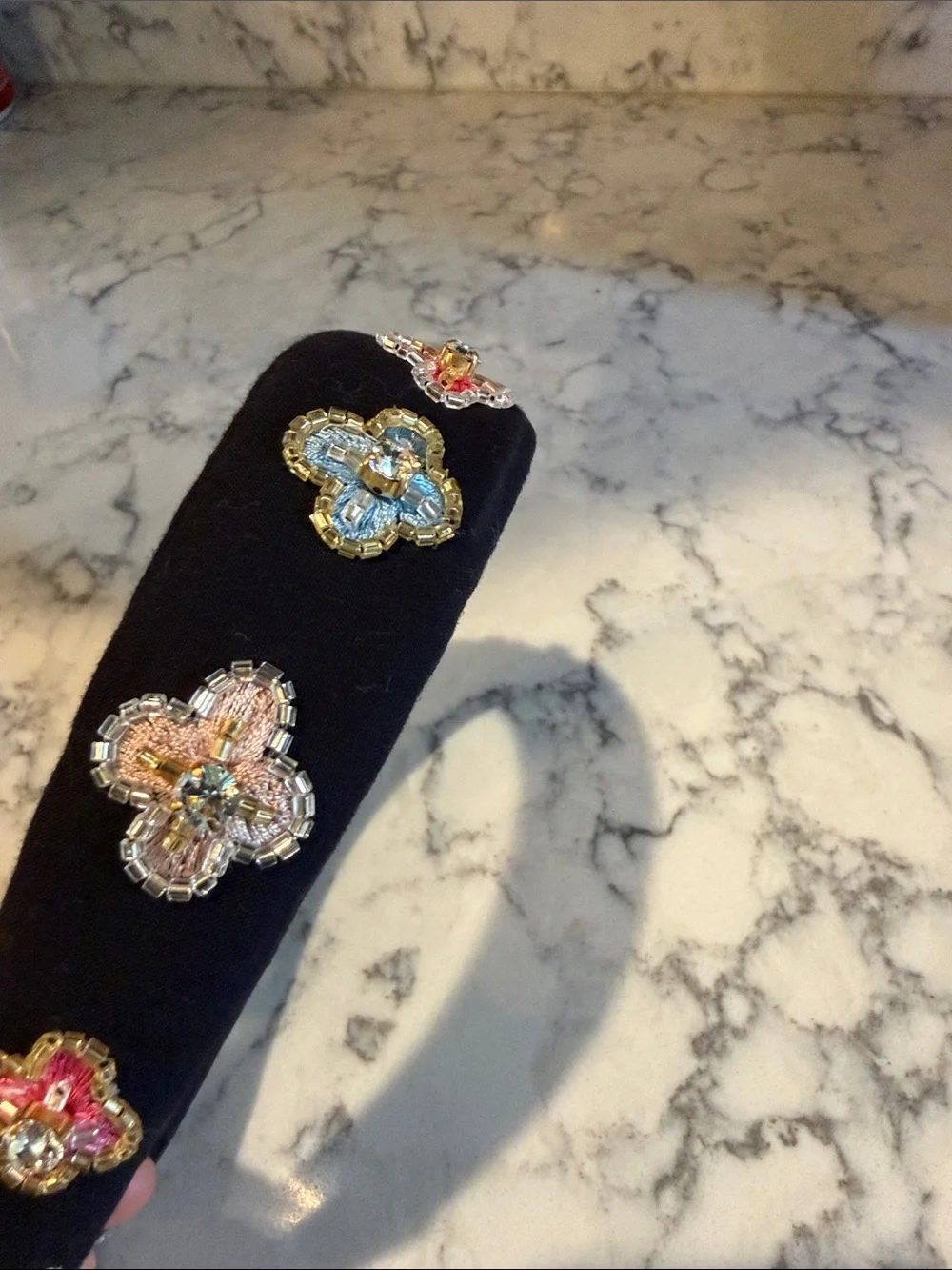 Mignonne Gavigan Black Velvet Headband with Multicolor Beaded Floral Accents